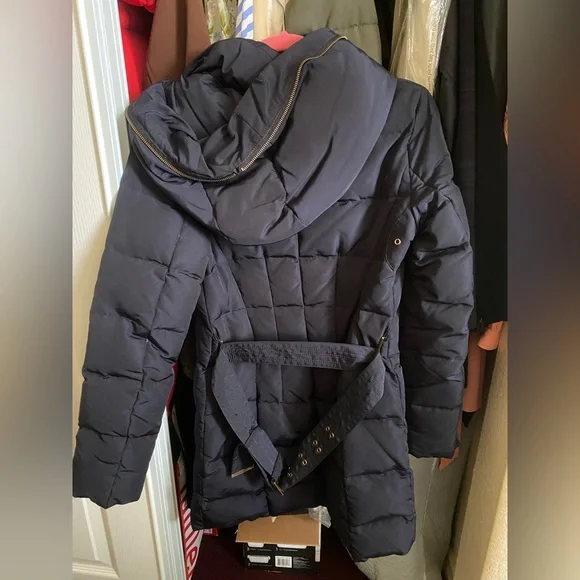 Zara Basic Navy Quilted Long Puffer Coat Jacket – Size Small - Picture 3 of 4